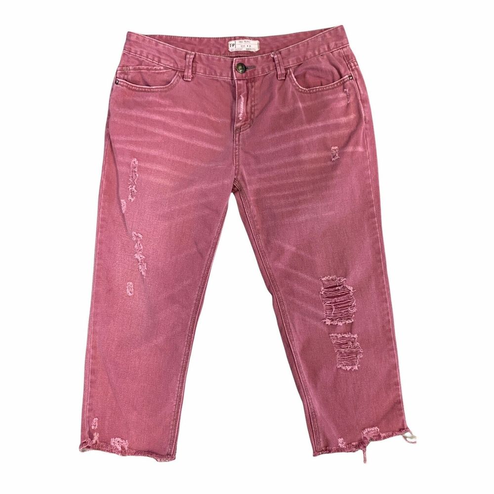 Free People Raw Hem Capri Jeans Distressed Raspberry Pink Women's  Size 29